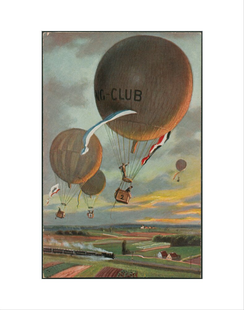 Postcard for a Hot Air Balloon race over the French countryside. art print extra small none Art Print - Science Museum Shop