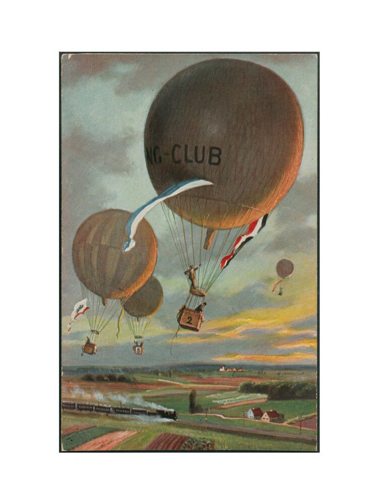 Postcard for a Hot Air Balloon race over the French countryside. art print large none Art Print - Science Museum Shop