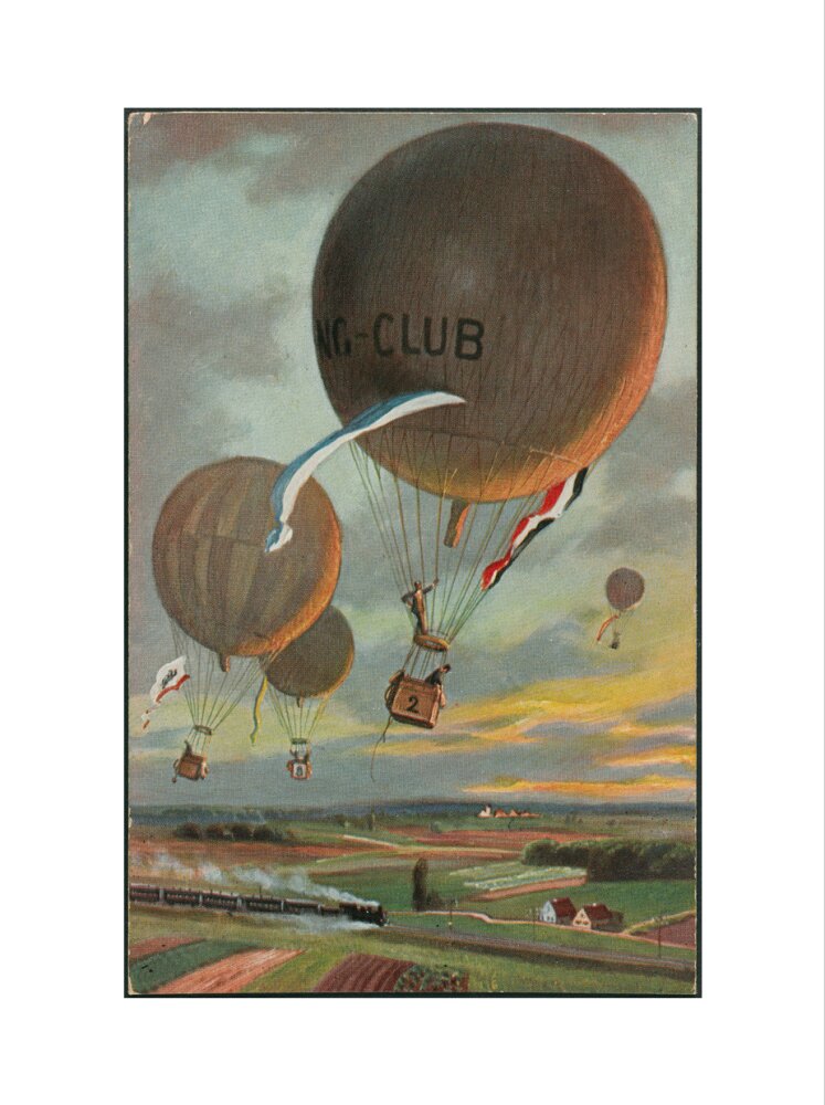 Postcard for a Hot Air Balloon race over the French countryside. art print extra large none Art Print - Science Museum Shop