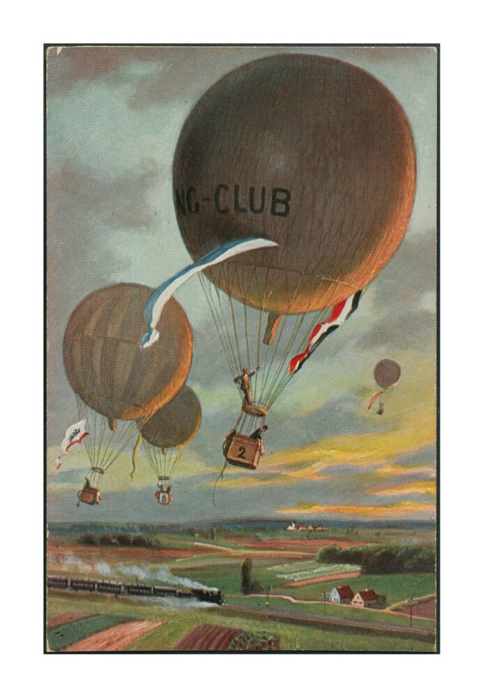 Postcard for a Hot Air Balloon race over the French countryside. unstretched canvas extra large none Art Print - Science Museum Shop