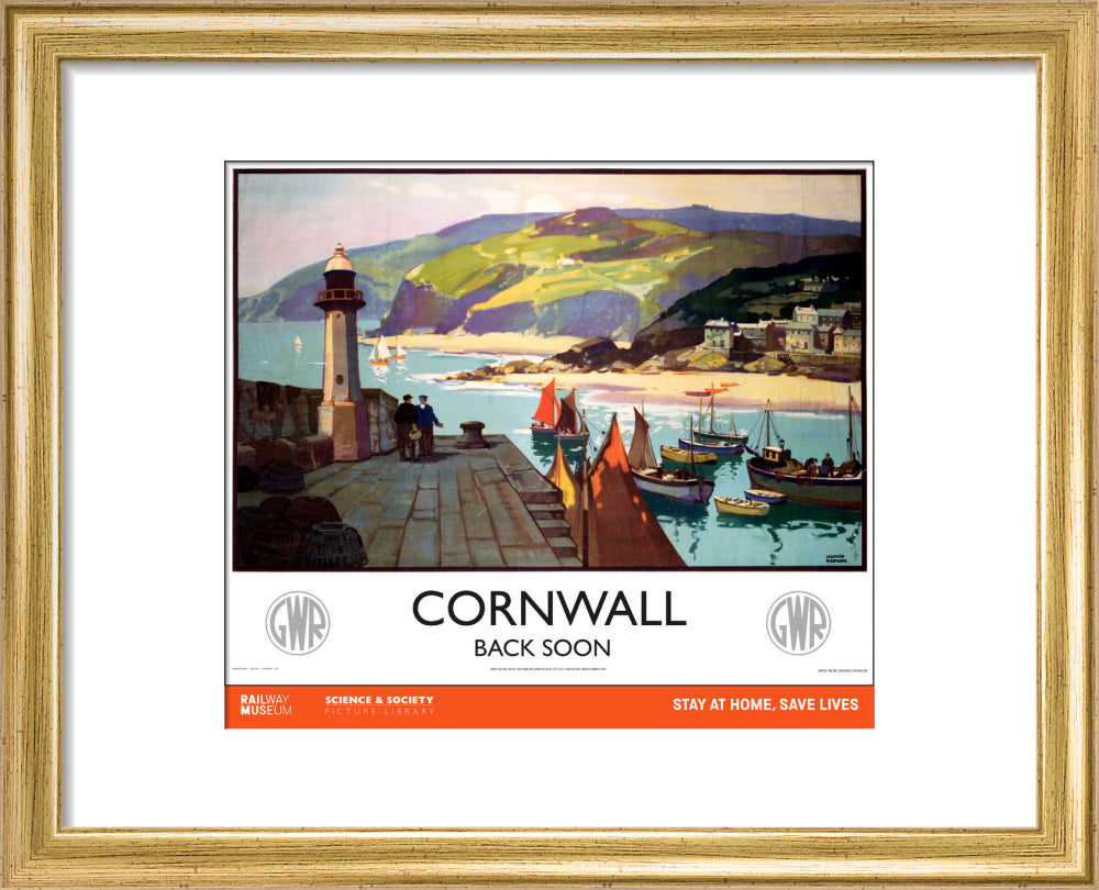 New Lockdown Travel Poster - Cornwall art print extra small gold Art Print - Science Museum Shop