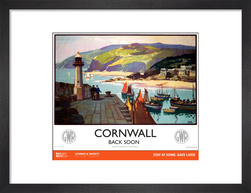 New Lockdown Travel Poster - Cornwall art print small black Art Print - Science Museum Shop