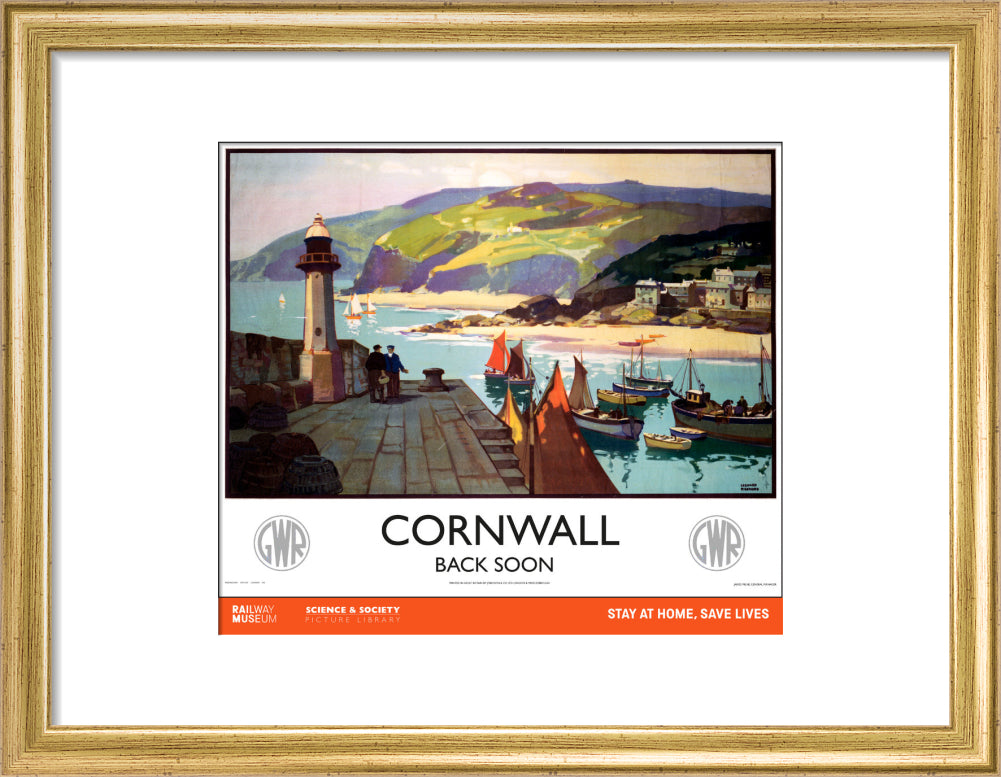 New Lockdown Travel Poster - Cornwall art print small gold Art Print - Science Museum Shop
