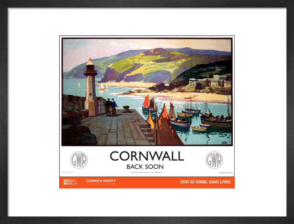 New Lockdown Travel Poster - Cornwall art print medium black Art Print - Science Museum Shop