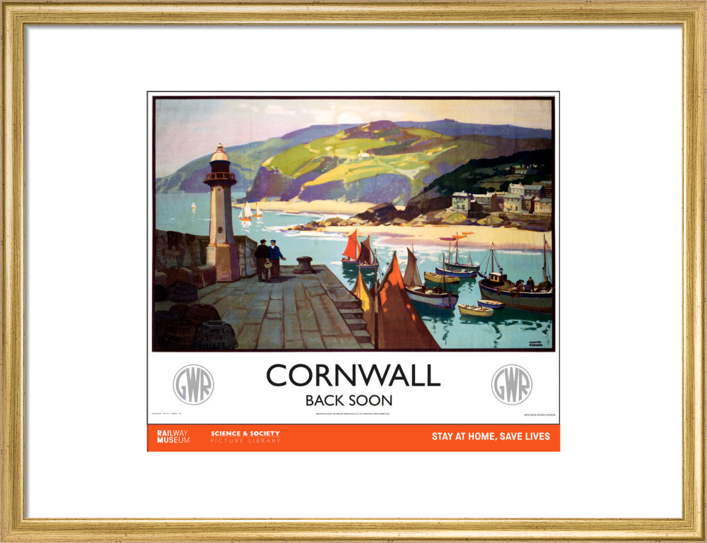 New Lockdown Travel Poster - Cornwall art print medium gold Art Print - Science Museum Shop