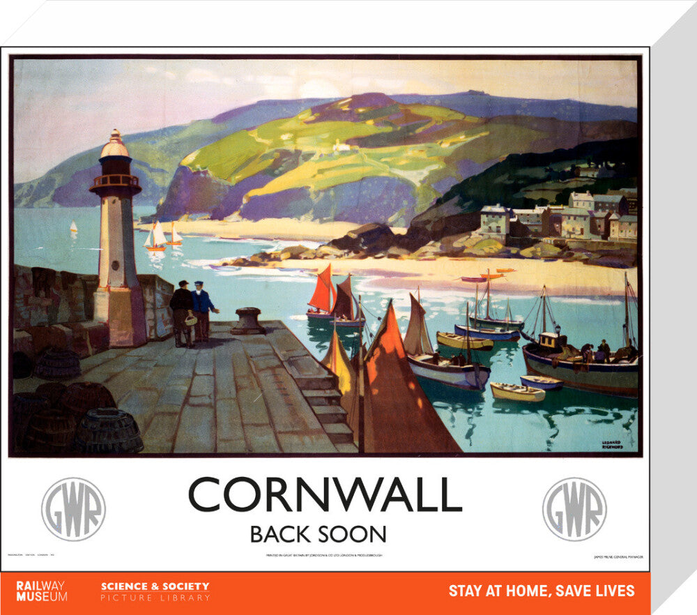 New Lockdown Travel Poster - Cornwall stretched canvas small none Art Print - Science Museum Shop