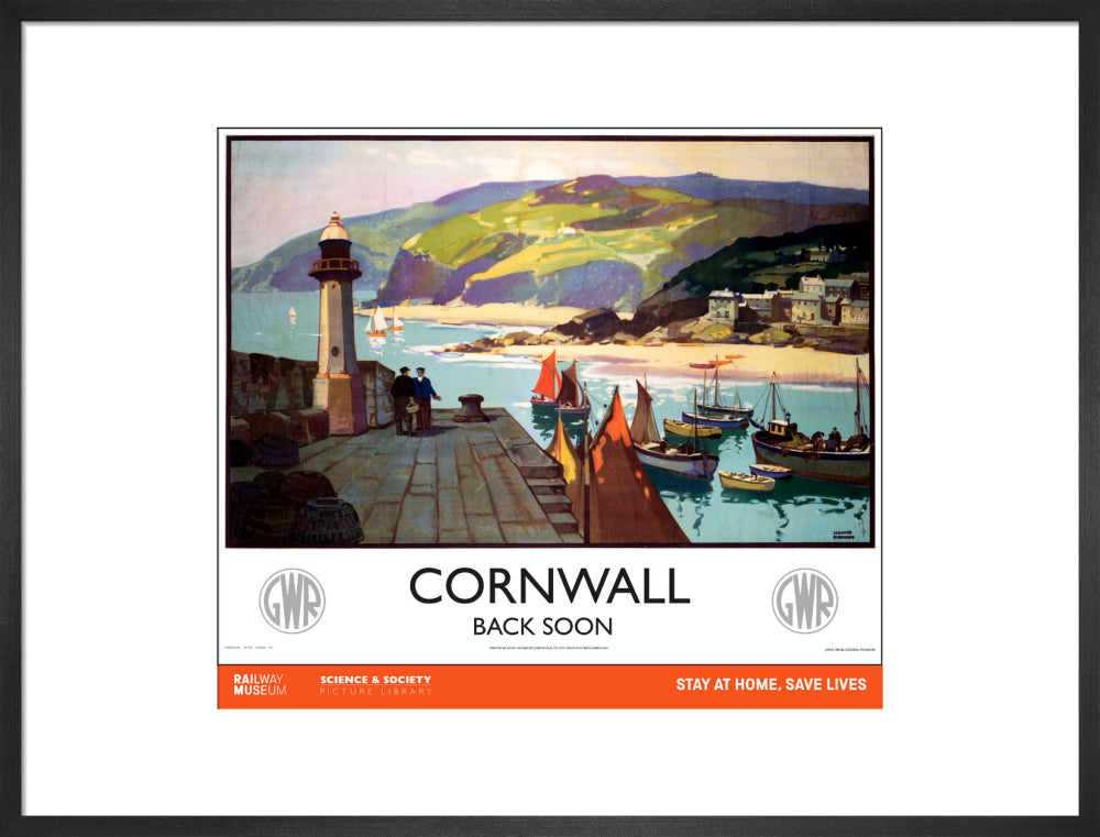 New Lockdown Travel Poster - Cornwall art print large black Art Print - Science Museum Shop
