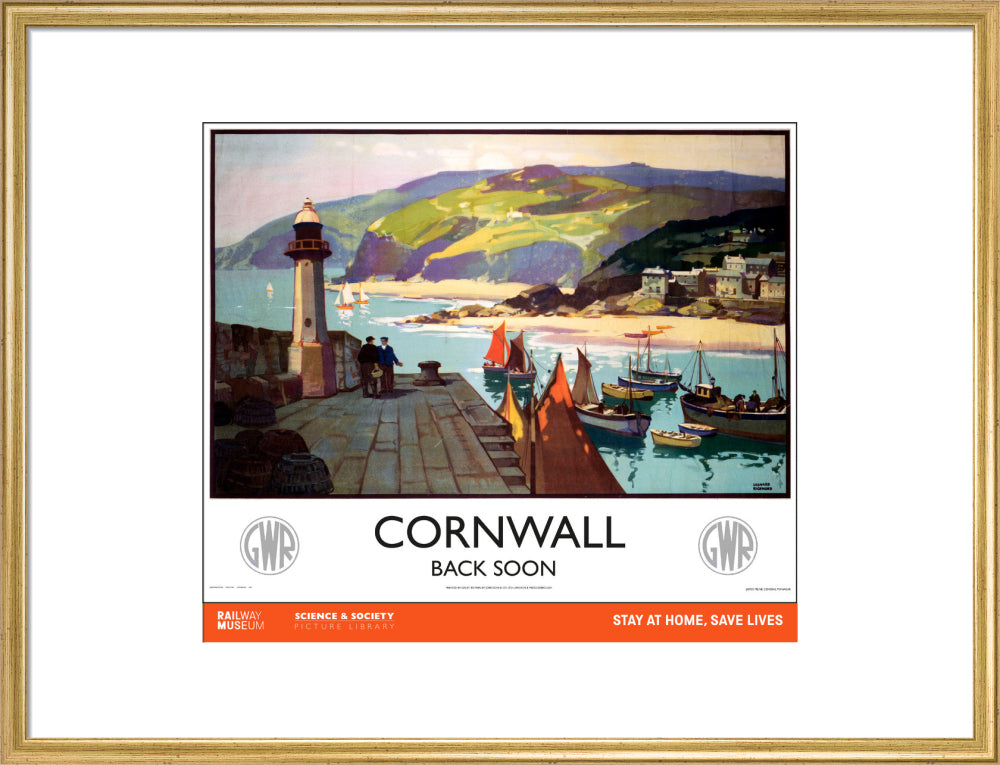 New Lockdown Travel Poster - Cornwall art print large gold Art Print - Science Museum Shop