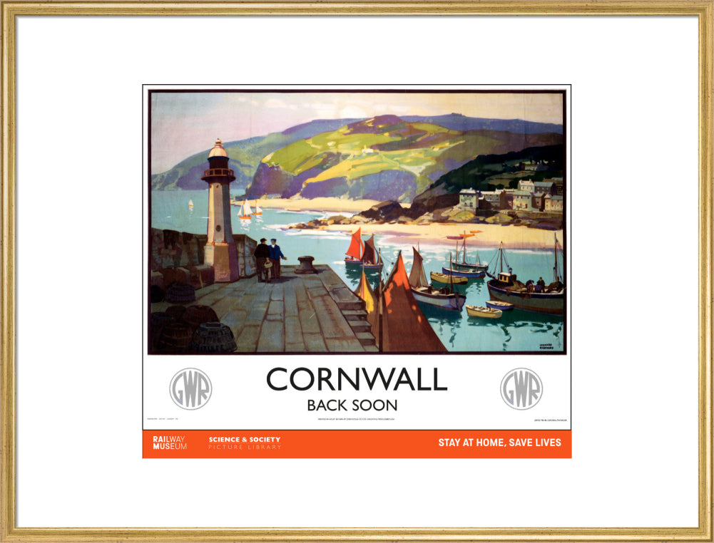New Lockdown Travel Poster - Cornwall art print extra large gold Art Print - Science Museum Shop