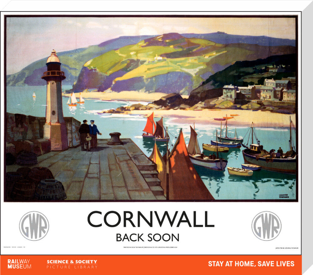 New Lockdown Travel Poster - Cornwall stretched canvas large none Art Print - Science Museum Shop