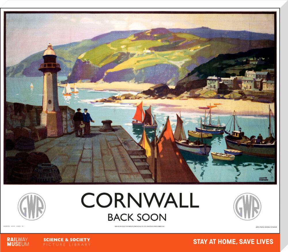 New Lockdown Travel Poster - Cornwall stretched canvas extra large none Art Print - Science Museum Shop