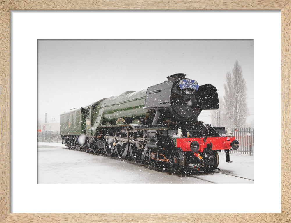 Flying Scotsman locomotive in the snow, 2016. art print small natural Art Print - Science Museum Shop