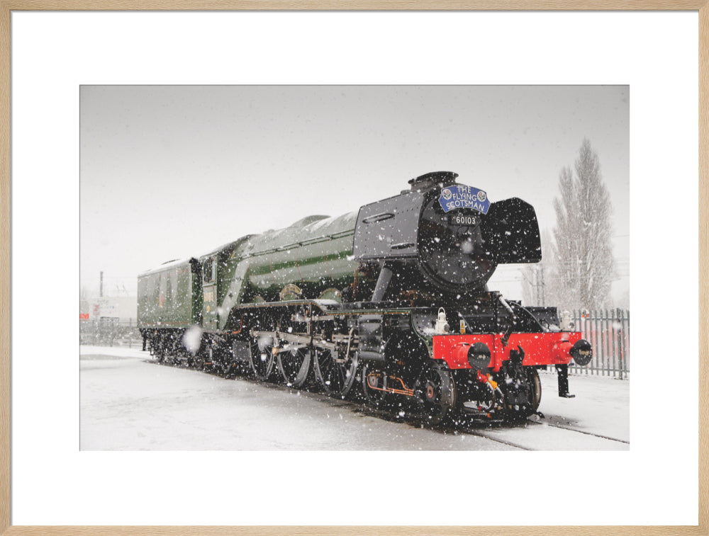 Flying Scotsman locomotive in the snow, 2016. art print extra large natural Art Print - Science Museum Shop