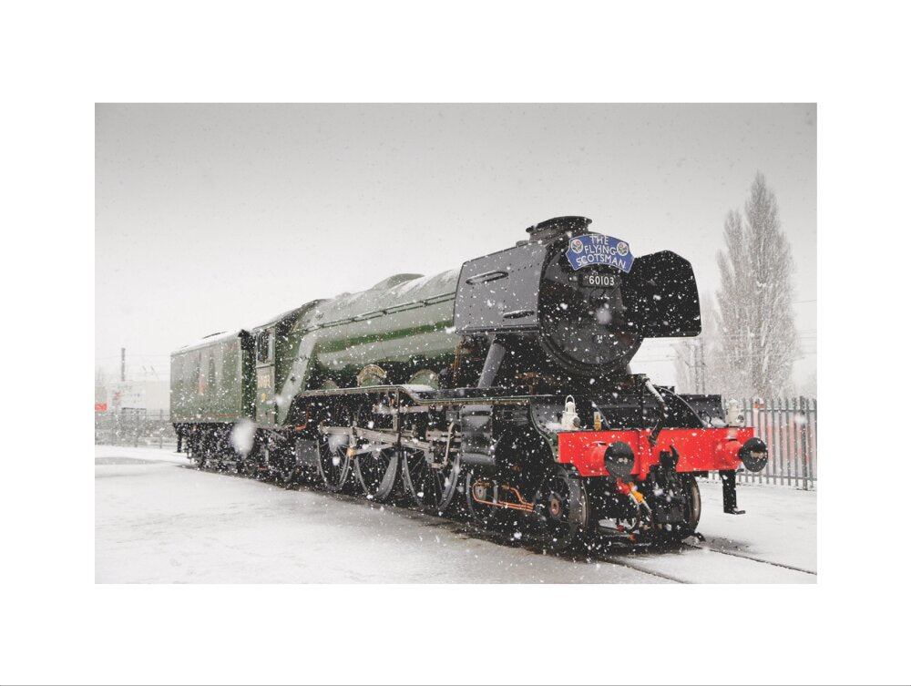 Flying Scotsman locomotive in the snow, 2016. art print extra large none Art Print - Science Museum Shop