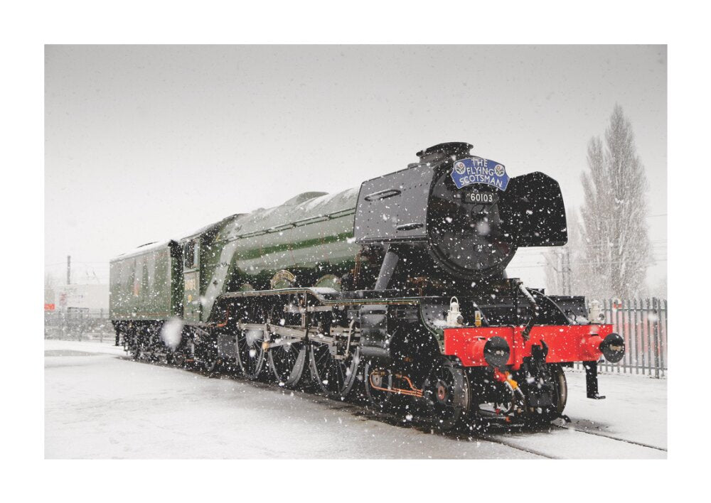 Flying Scotsman locomotive in the snow, 2016. unstretched canvas extra large none Art Print - Science Museum Shop