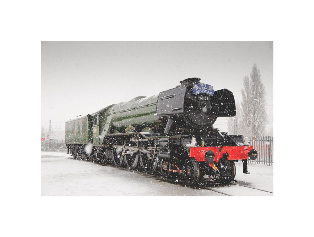 Flying Scotsman locomotive in the snow, 2016. unstretched canvas small none Art Print - Science Museum Shop