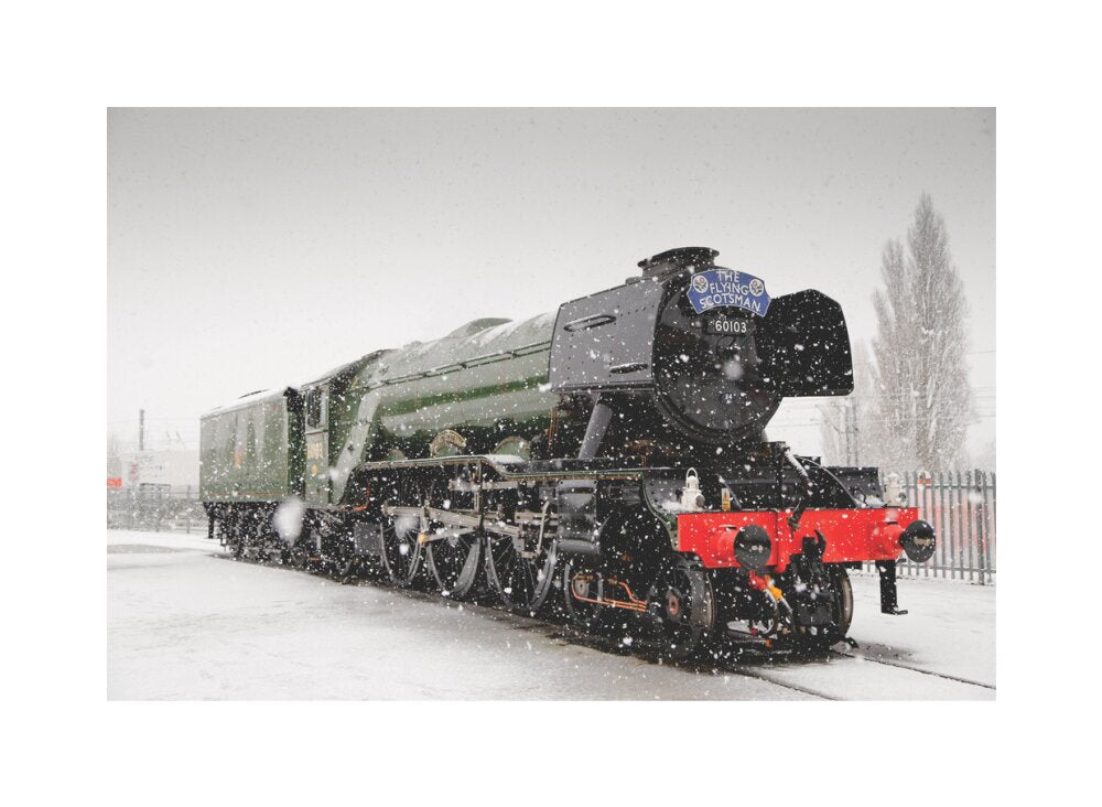 Flying Scotsman locomotive in the snow, 2016. unstretched canvas medium none Art Print - Science Museum Shop