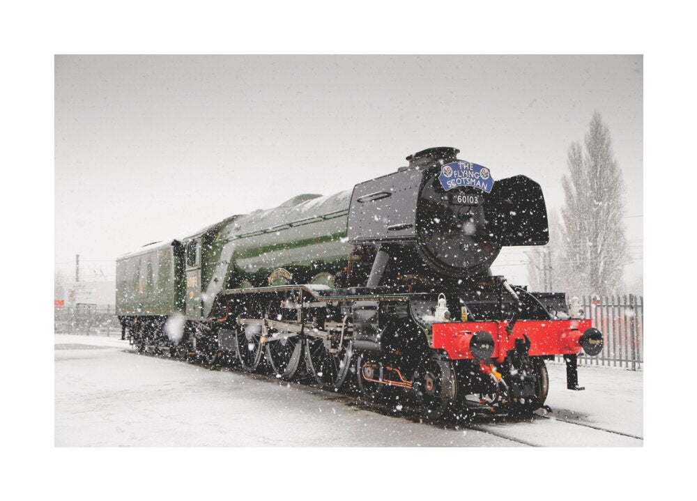 Flying Scotsman locomotive in the snow, 2016. unstretched canvas large none Art Print - Science Museum Shop