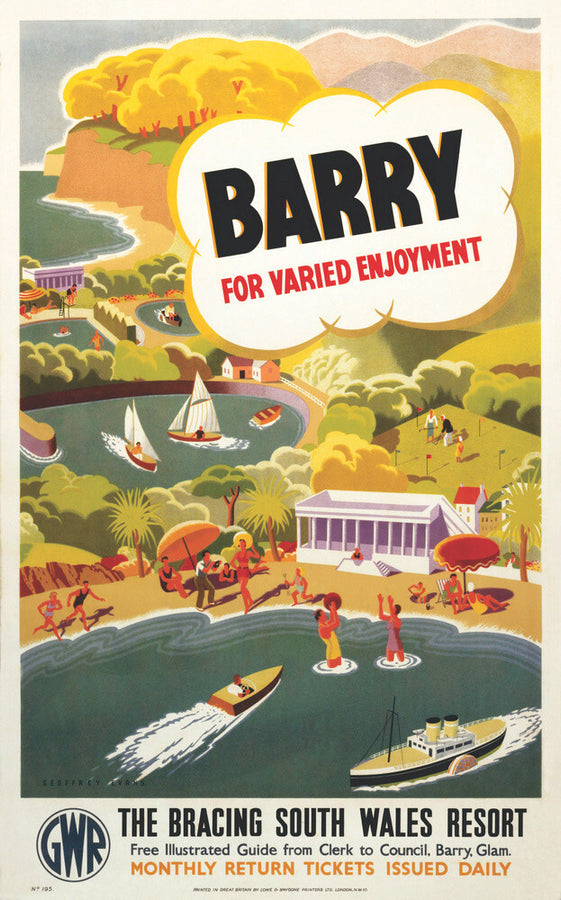 'Barry for Varied Enjoyment', GWR poster, c.1930s. Art Print - Science Museum Shop