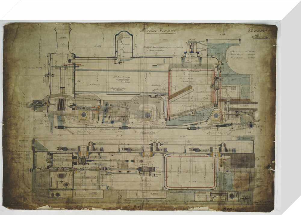 General arrangement drawing of Lancashire & Yorkshire Railway '0-6-0' locomotive. stretched canvas small none Art Print - Science Museum Shop