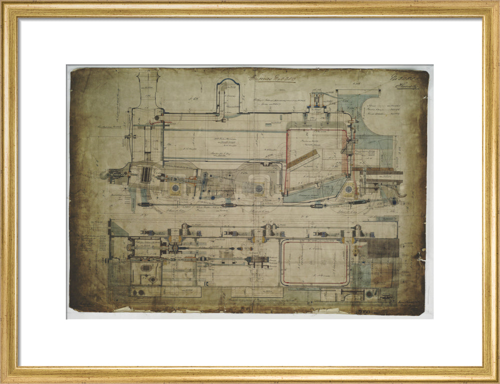 General arrangement drawing of Lancashire & Yorkshire Railway '0-6-0' locomotive. art print medium gold Art Print - Science Museum Shop