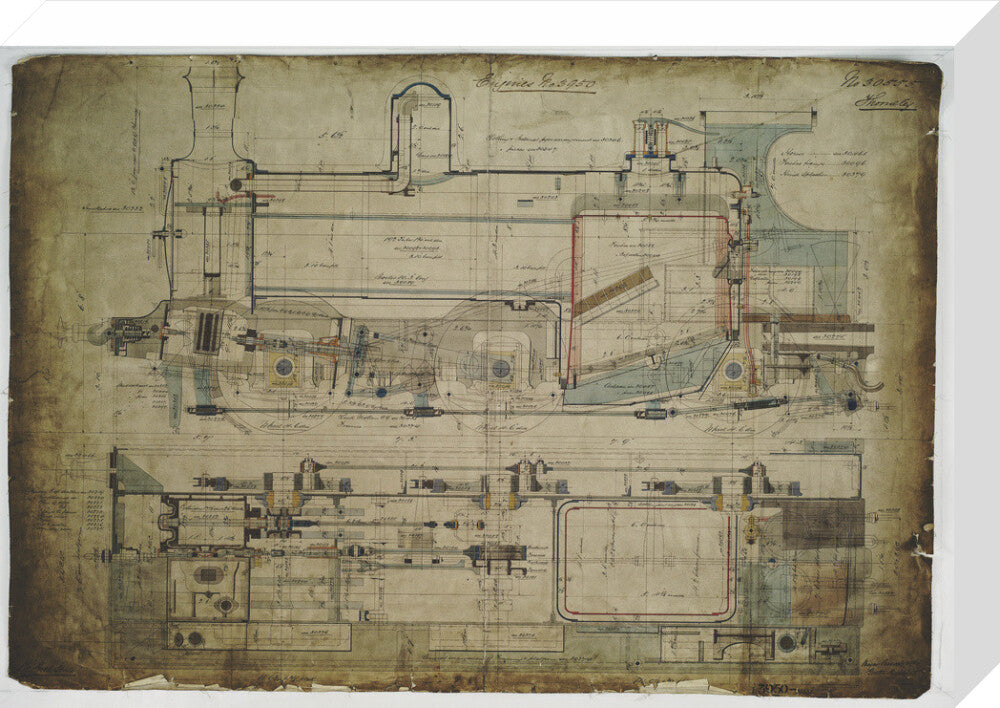 General arrangement drawing of Lancashire & Yorkshire Railway '0-6-0' locomotive. stretched canvas medium none Art Print - Science Museum Shop