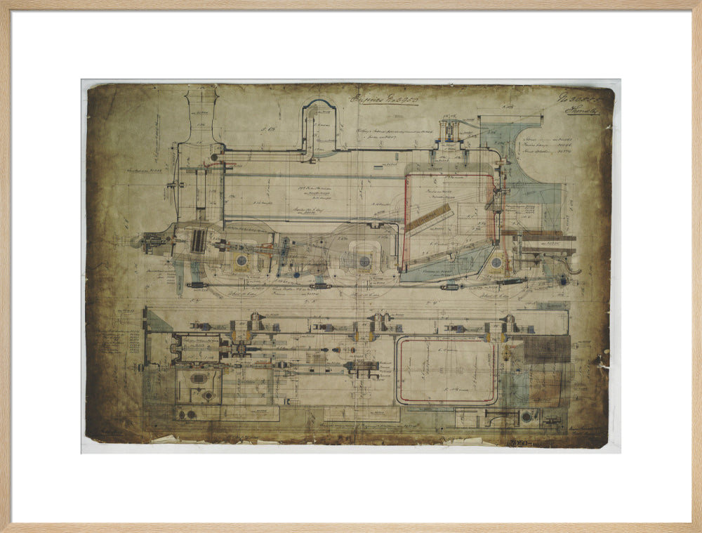 General arrangement drawing of Lancashire & Yorkshire Railway '0-6-0' locomotive. art print extra large natural Art Print - Science Museum Shop