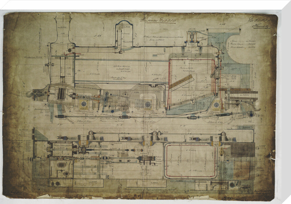 General arrangement drawing of Lancashire & Yorkshire Railway '0-6-0' locomotive. stretched canvas large none Art Print - Science Museum Shop