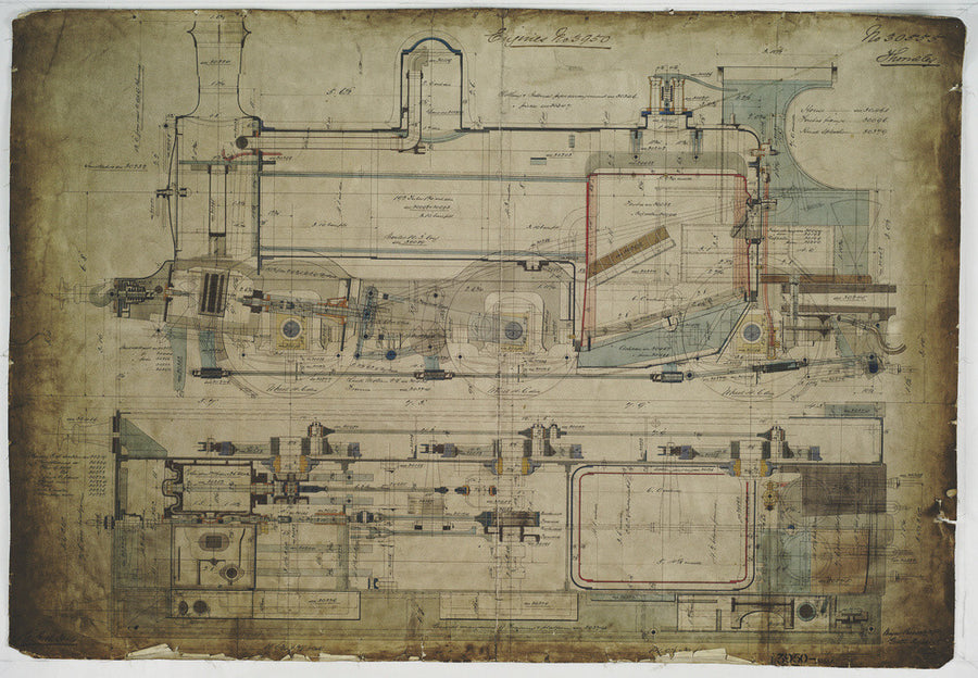 General arrangement drawing of Lancashire & Yorkshire Railway '0-6-0' locomotive. Art Print - Science Museum Shop