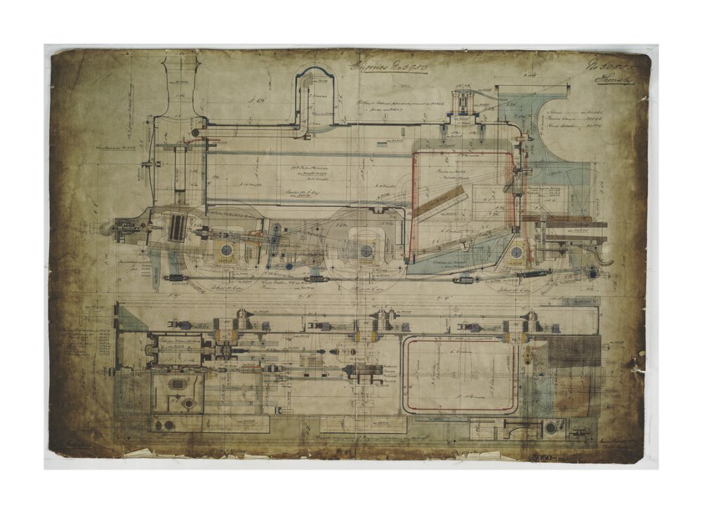 General arrangement drawing of Lancashire & Yorkshire Railway '0-6-0' locomotive. unstretched canvas extra large none Art Print - Science Museum Shop