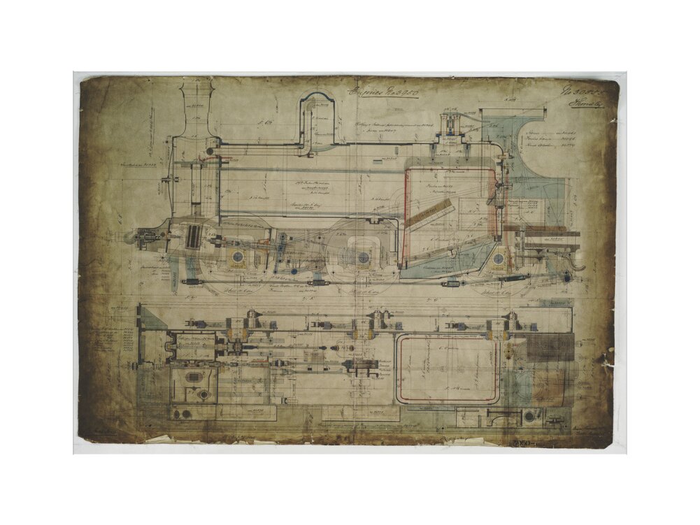 General arrangement drawing of Lancashire & Yorkshire Railway '0-6-0' locomotive. art print large none Art Print - Science Museum Shop