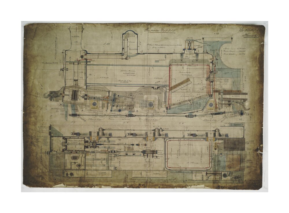 General arrangement drawing of Lancashire & Yorkshire Railway '0-6-0' locomotive. unstretched canvas large none Art Print - Science Museum Shop