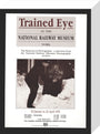 Poster, Trained Eye at the National Railway Museum - The Railways in Photographs, 29 January to 26 April 1991. With photograph of a man writing in chalk 'LMS No Trains Today!' stretched canvas small none Art Print - Science Museum Shop