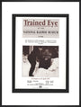 Poster, Trained Eye at the National Railway Museum - The Railways in Photographs, 29 January to 26 April 1991. With photograph of a man writing in chalk 'LMS No Trains Today!' art print extra large black Art Print - Science Museum Shop