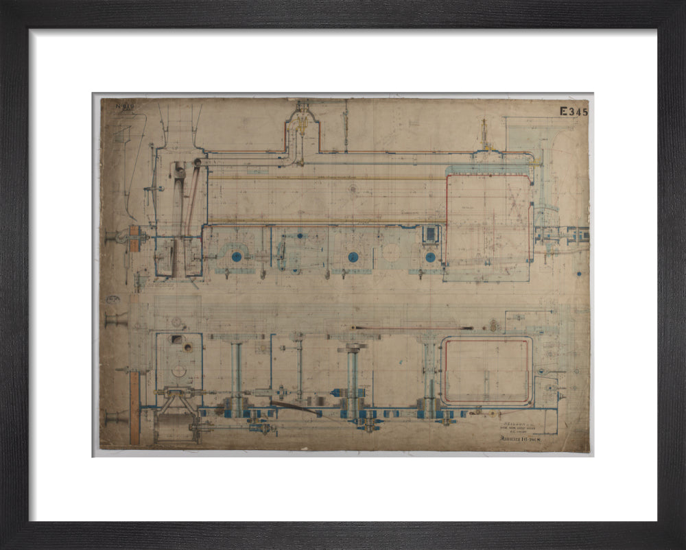 Neilson & Co drawing of 5'0 gauge 6 wheel, 1868 order number T345 for Russia. art print extra small black Art Print - Science Museum Shop