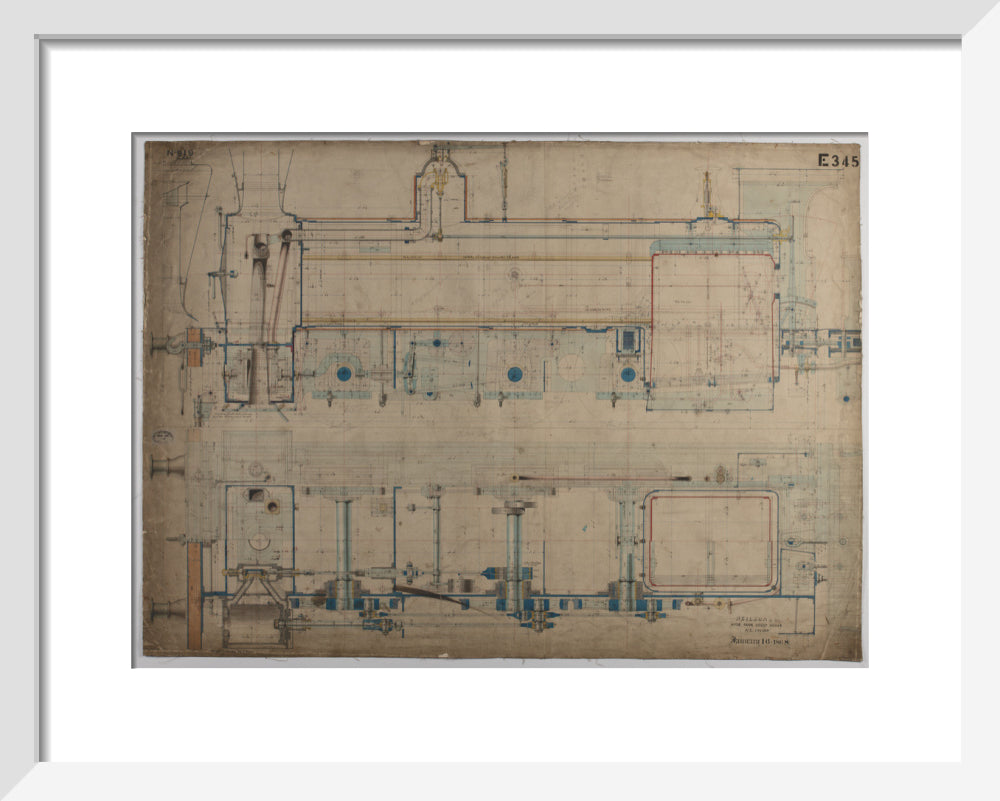 Neilson & Co drawing of 5'0 gauge 6 wheel, 1868 order number T345 for Russia. art print extra small white Art Print - Science Museum Shop