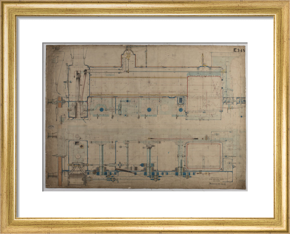 Neilson & Co drawing of 5'0 gauge 6 wheel, 1868 order number T345 for Russia. art print extra small gold Art Print - Science Museum Shop