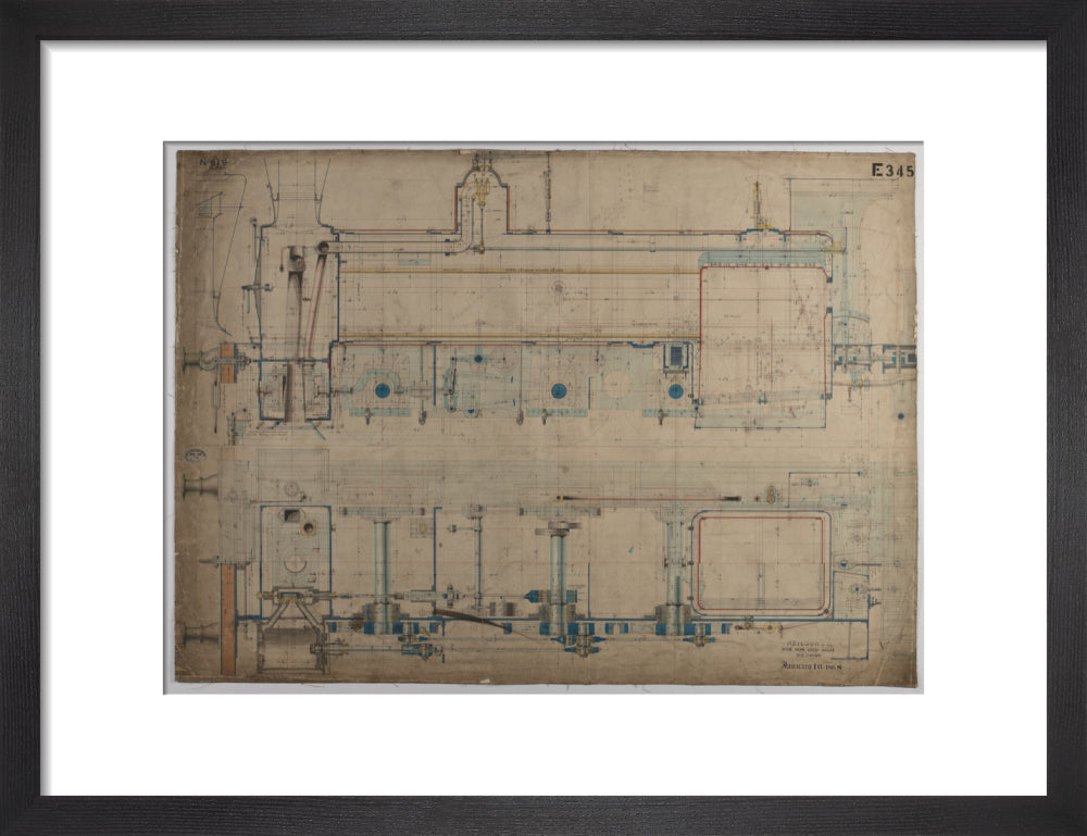 Neilson & Co drawing of 5'0 gauge 6 wheel, 1868 order number T345 for Russia. art print small black Art Print - Science Museum Shop