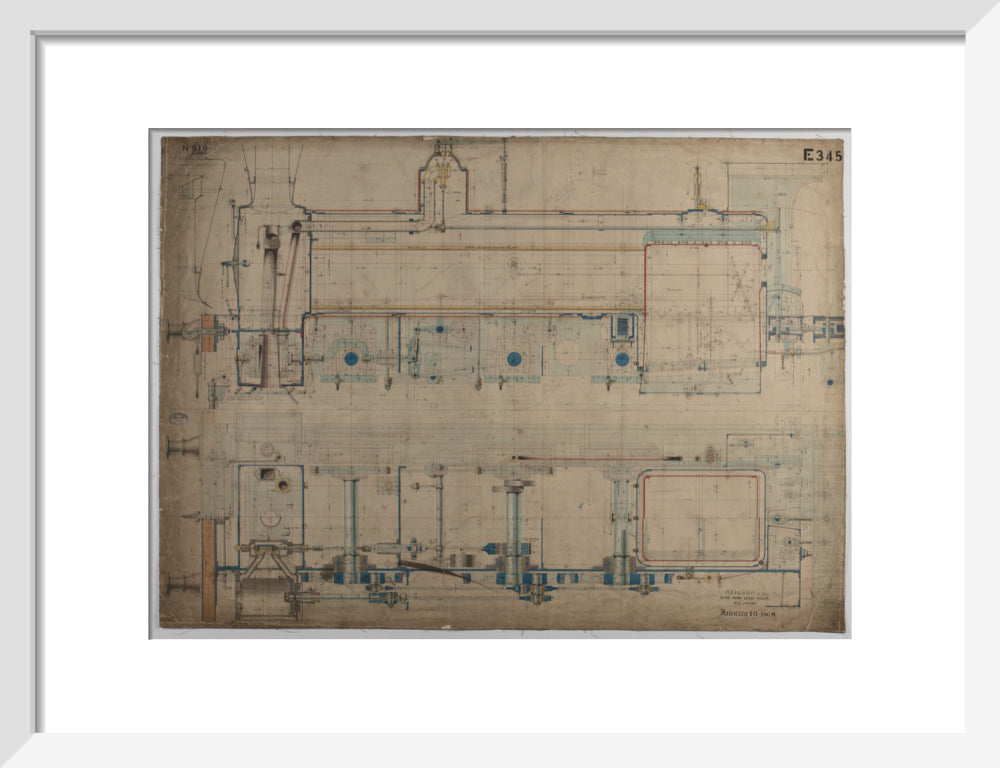 Neilson & Co drawing of 5'0 gauge 6 wheel, 1868 order number T345 for Russia. art print small white Art Print - Science Museum Shop