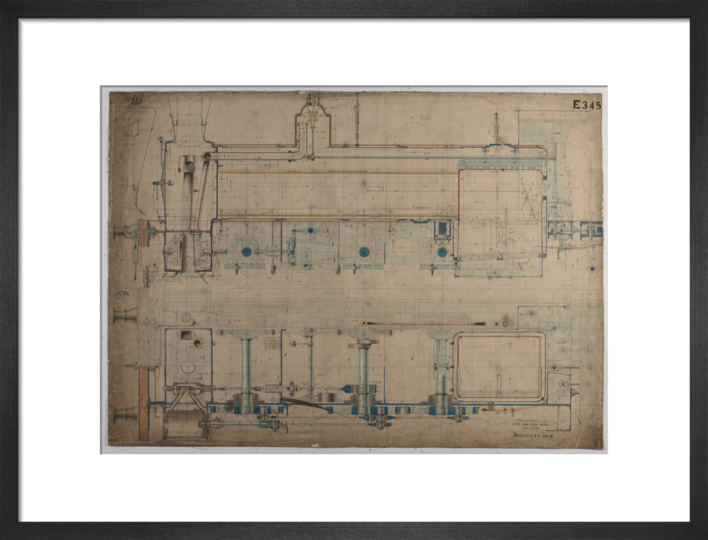 Neilson & Co drawing of 5'0 gauge 6 wheel, 1868 order number T345 for Russia. art print medium black Art Print - Science Museum Shop