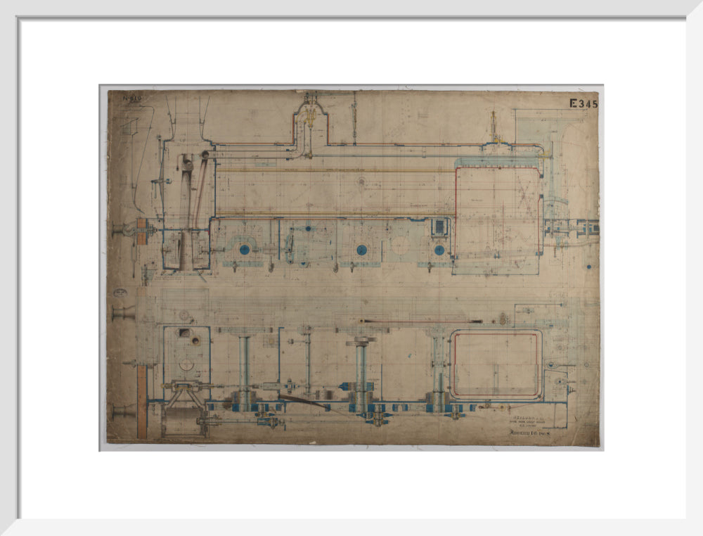 Neilson & Co drawing of 5'0 gauge 6 wheel, 1868 order number T345 for Russia. art print medium white Art Print - Science Museum Shop