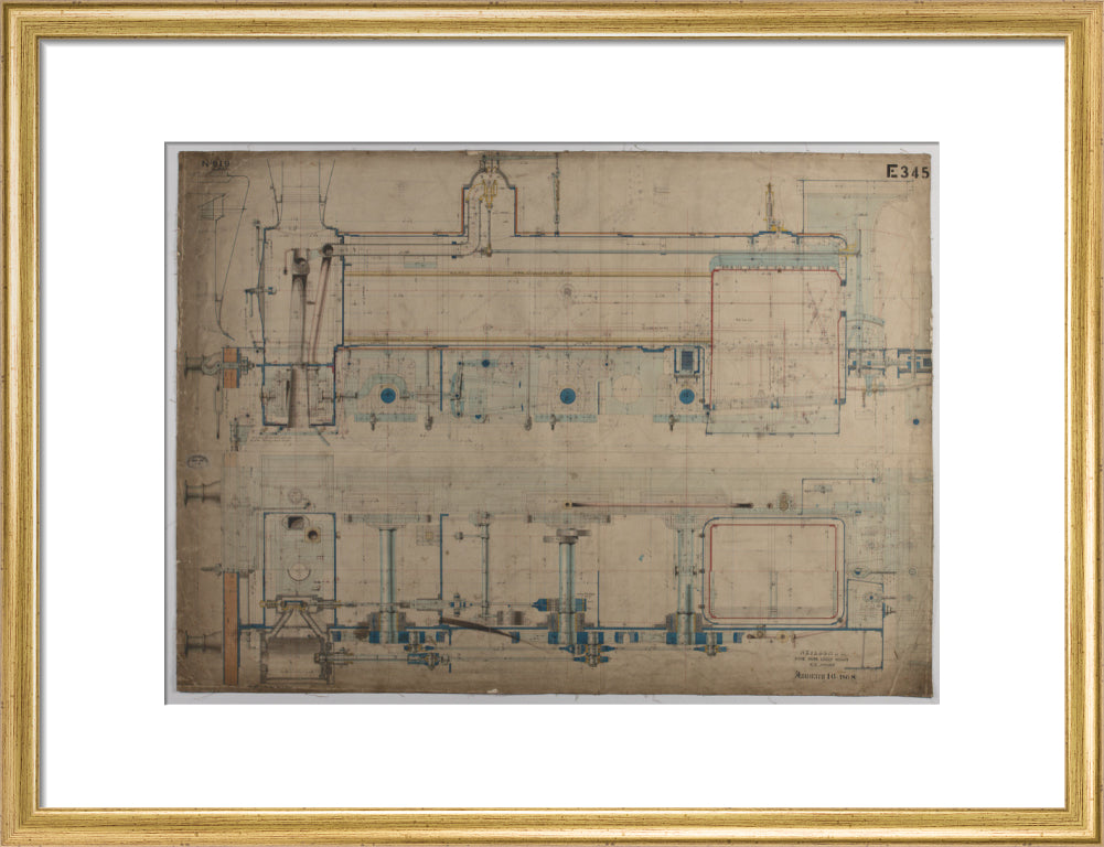Neilson & Co drawing of 5'0 gauge 6 wheel, 1868 order number T345 for Russia. art print medium gold Art Print - Science Museum Shop