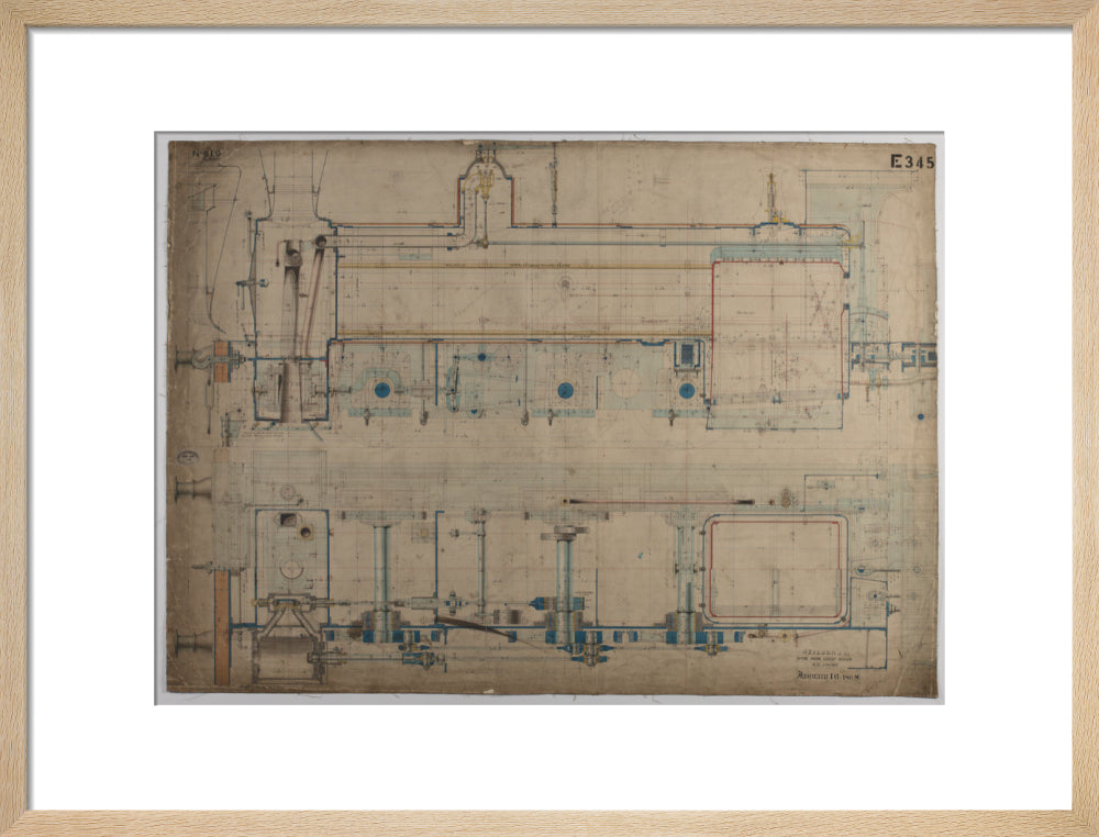 Neilson & Co drawing of 5'0 gauge 6 wheel, 1868 order number T345 for Russia. art print medium natural Art Print - Science Museum Shop