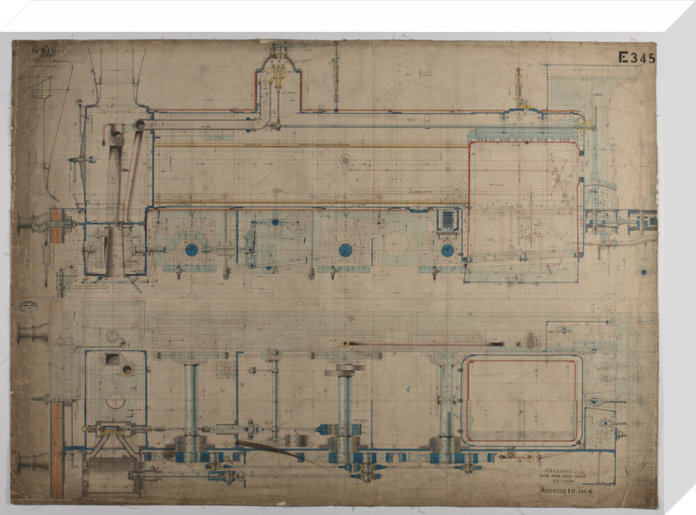 Neilson & Co drawing of 5'0 gauge 6 wheel, 1868 order number T345 for Russia. stretched canvas medium none Art Print - Science Museum Shop