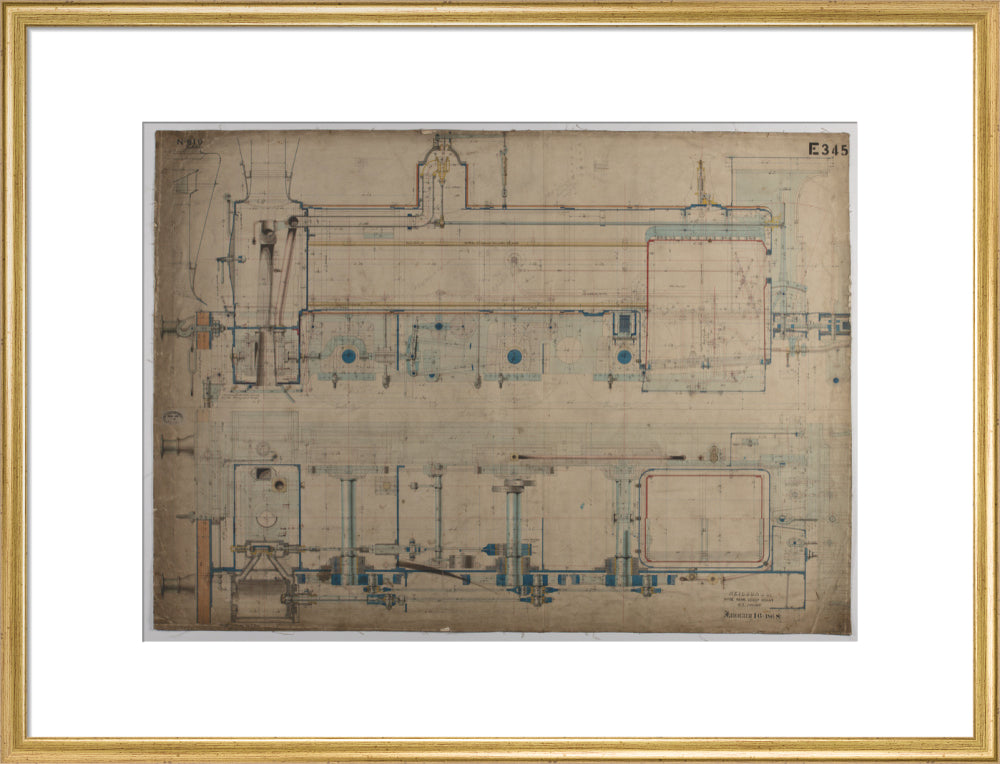 Neilson & Co drawing of 5'0 gauge 6 wheel, 1868 order number T345 for Russia. art print large gold Art Print - Science Museum Shop