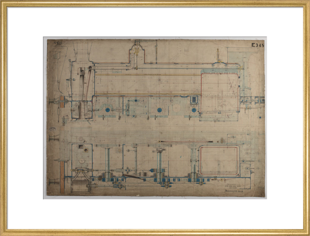 Neilson & Co drawing of 5'0 gauge 6 wheel, 1868 order number T345 for Russia. art print extra large gold Art Print - Science Museum Shop