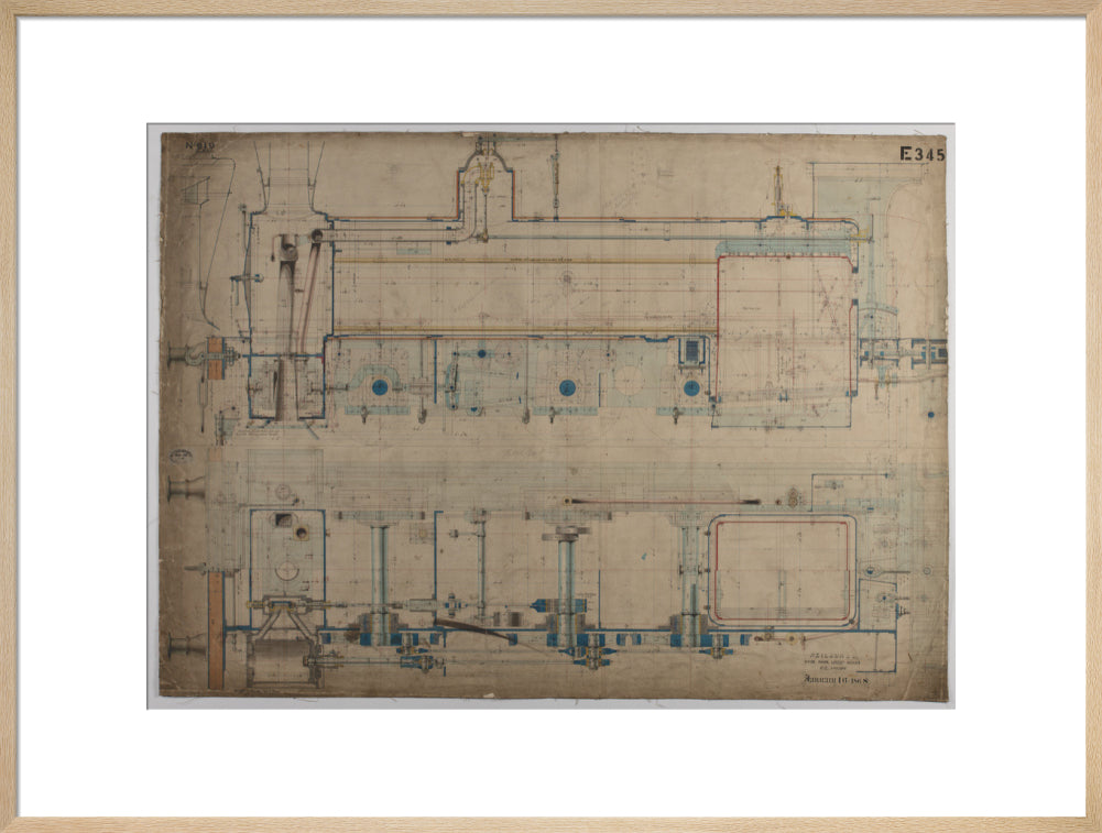 Neilson & Co drawing of 5'0 gauge 6 wheel, 1868 order number T345 for Russia. art print extra large natural Art Print - Science Museum Shop
