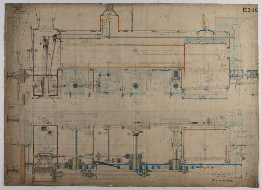 Neilson & Co drawing of 5'0 gauge 6 wheel, 1868 order number T345 for Russia. Art Print - Science Museum Shop