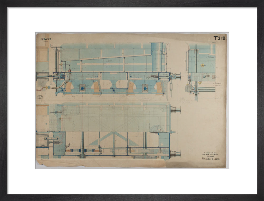 Neilson & Co drawing of 5'0 gauge 6 wheel, 1868 order number T345 for Russia. art print medium black Art Print - Science Museum Shop