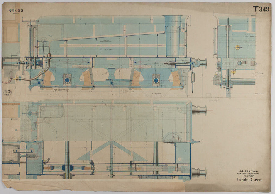 Neilson & Co drawing of 5'0 gauge 6 wheel, 1868 order number T345 for Russia. Art Print - Science Museum Shop